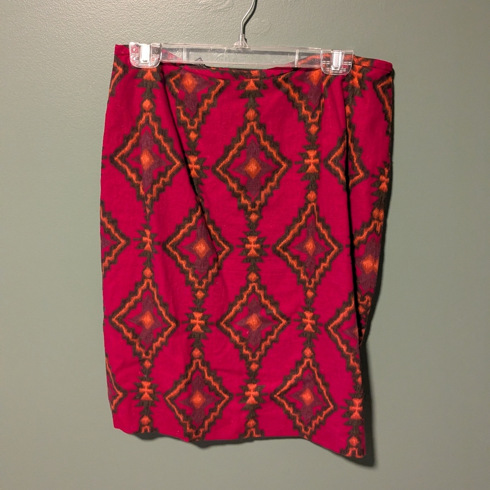 Kasper Red Aztec-Pattern Pencil Skirt